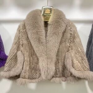 Luxurious real mink Fur Women's Coat in Beige